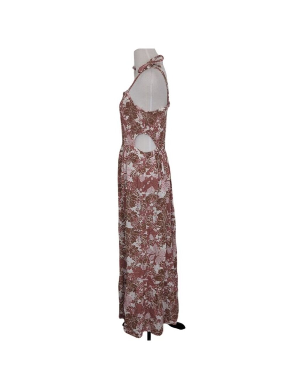 Japna Floral Cut Out Maxi Dress Womens Size XL Pink Smocked Tiered Boho Cottage - Picture 6 of 9